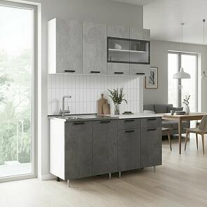 Кухонный гарнитур Рио Бетон светлый, Бетон темный/Белый 2140x1600x600 (Антарес)