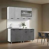 Кухонный гарнитур Рио Бетон светлый, Бетон темный/Белый 2140x1600x600