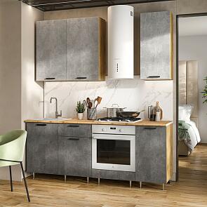 Кухонный гарнитур Рио Бетон светлый, Бетон темный/Дуб Крафт 2100x2000x600 (Дуб вотан)