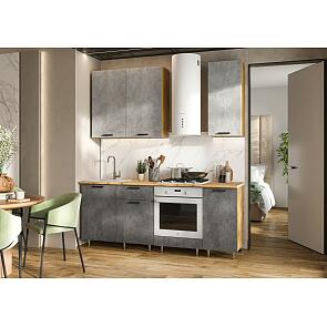 Кухонный гарнитур Рио Бетон светлый, Бетон темный/Дуб Крафт 2100x2000x600 (Дуб вотан)