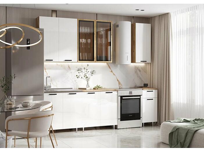 ЛДСП Кухня Рио NEW 2,0/900м (490) Компановка №4 (Белый глянец, Дуб Крафт (Дуб вотан))