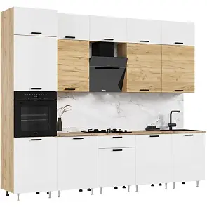 Кухонный гарнитур Рио Белый глянец, Дуб Крафт/Дуб Крафт 2500x3000x600 (Дуб вотан)