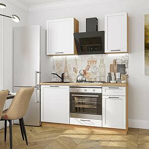 Модульный кухонный гарнитур Барселона-06 Белый/Дуб Вотан 2140x1600x600