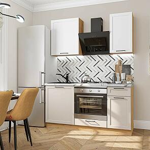 Модульный кухонный гарнитур Барселона-06 Белый, Кашемир/Дуб Вотан 2140x1600x600