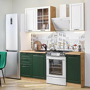 Модульный кухонный гарнитур Дублин-04 Special White, Special Green/Дуб Вотан 2140x1300x600