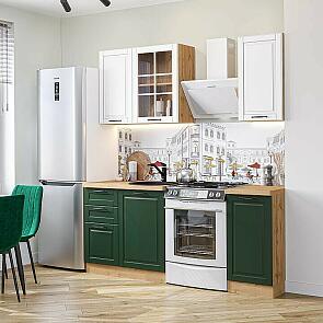 Модульный кухонный гарнитур Дублин-04 Special White, Special Green/Дуб Вотан 2140x1300x600