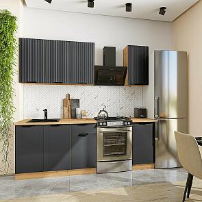 Модульный кухонный гарнитур Евро Лайн-06 Антрацит/Дуб Вотан 2140x1600x600