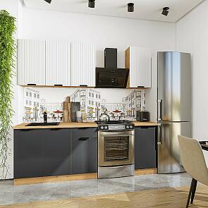 Модульный кухонный гарнитур Евро Лайн-06 Белый, Антрацит/Дуб Вотан 2140x1600x600