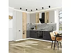 Модульный кухонный гарнитур Евро Лайн-07 Агат, Антрацит/Белый 2340x2000/3000x600 Полки стекло