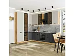 Модульный кухонный гарнитур Евро Лайн-07 Агат, Антрацит/Дуб Вотан 2340x2000/3000x600 Полки стекло