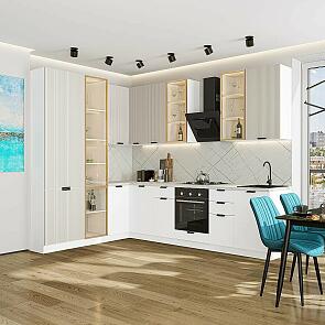 Модульный кухонный гарнитур Евро Лайн-07 Агат, Белый/Белый 2340x2000/3000x600