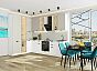 Модульный кухонный гарнитур Евро Лайн-07 Агат, Белый/Белый 2340x2000/3000x600 Полки стекло
