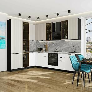 Модульный кухонный гарнитур Евро Лайн-07 Агат, Белый/Graphite 2340x2000/3000x600