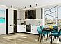 Модульный кухонный гарнитур Евро Лайн-07 Агат, Белый/Graphite 2340x2000/3000x600 Полки стекло