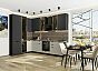 Модульный кухонный гарнитур Евро Лайн-07 Антрацит, Агат/Graphite 2340x2000/3000x600 Полки стекло