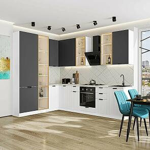 Модульный кухонный гарнитур Евро Лайн-07 Антрацит, Белый/Белый 2340x2000/3000x600