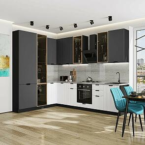 Модульный кухонный гарнитур Евро Лайн-07 Антрацит, Белый/Graphite 2340x2000/3000x600