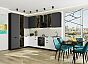 Модульный кухонный гарнитур Евро Лайн-07 Антрацит, Белый/Graphite 2340x2000/3000x600 Полки стекло