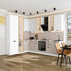 Модульный кухонный гарнитур Евро Лайн-07 Белый, Агат/Белый 2340x2000/3000x600