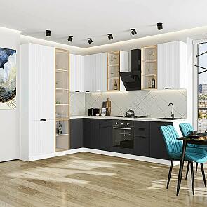 Модульный кухонный гарнитур Евро Лайн-07 Белый, Антрацит/Белый 2340x2000/3000x600