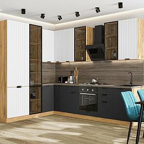 Модульный кухонный гарнитур Евро Лайн-07 Белый, Антрацит/Дуб Вотан 2340x2000/3000x600