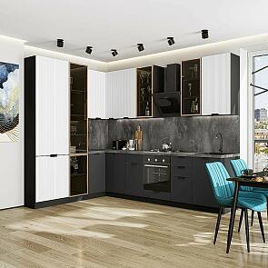 Модульный кухонный гарнитур Евро Лайн-07 Белый, Антрацит/Graphite 2340x2000/3000x600