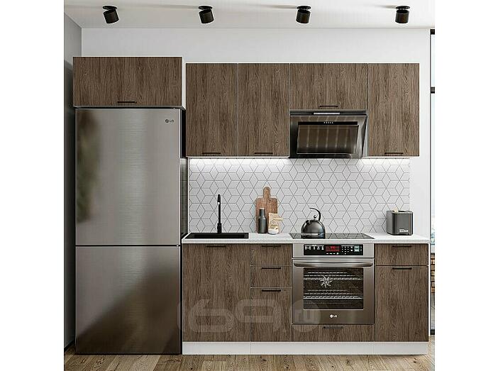 Модульный кухонный гарнитур Флэт-01 Brown Casella Oak 2S/Белый 2140x2600x600