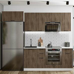 Модульный кухонный гарнитур Флэт-01 Brown Casella Oak 2S/Белый 2140x2600x600