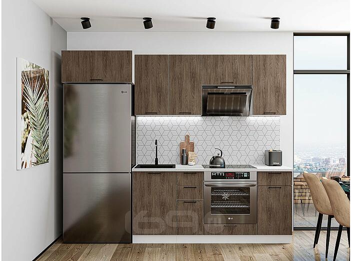 Модульный кухонный гарнитур Флэт-01 Brown Casella Oak 2S/Белый 2140x2600x600