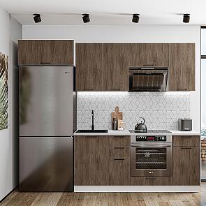 Модульный кухонный гарнитур Флэт-01 Brown Casella Oak 2S/Белый 2140x2600x600