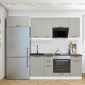 Модульный кухонный гарнитур Флэт-01 Light Grey In 2S/Белый 2140x2600x600