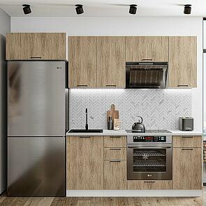 Модульный кухонный гарнитур Флэт-01 Natural Casella Oak 2S/Белый 2140x2600x600