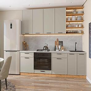 Модульный кухонный гарнитур Фрейм-02 Clay Silk/Дуб Вотан 2340x2200x600