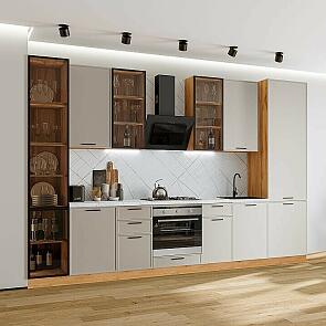 Модульный кухонный гарнитур Фрейм-06 Clay Silk/Дуб Вотан 2340x3400x600