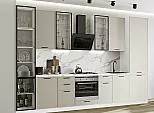Модульный кухонный гарнитур Фрейм-06 Cream Silk/Белый 2340x3400x600 Полки стекло