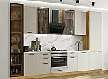 Модульный кухонный гарнитур Фрейм-06 Cream Silk/Дуб Вотан 2340x3400x600 Полки стекло