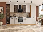 Модульный кухонный гарнитур Фрейм-06 Cream Silk/Дуб Вотан 2340x3400x600 Полки стекло