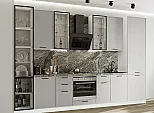 Модульный кухонный гарнитур Фрейм-06 Grey Silk/Белый 2340x3400x600 Полки стекло