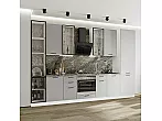 Модульный кухонный гарнитур Фрейм-06 Grey Silk/Белый 2340x3400x600 Полки стекло