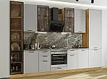Модульный кухонный гарнитур Фрейм-06 Grey Silk/Дуб Вотан 2340x3400x600 Полки стекло