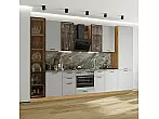 Модульный кухонный гарнитур Фрейм-06 Grey Silk/Дуб Вотан 2340x3400x600 Полки стекло
