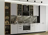 Модульный кухонный гарнитур Фрейм-06 Grey Silk/Graphite 2340x3400x600 Полки стекло