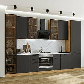 Модульный кухонный гарнитур Фрейм-06 Stormy Silk/Дуб Вотан 2340x3400x600
