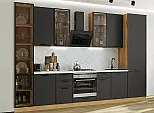 Модульный кухонный гарнитур Фрейм-06 Stormy Silk/Дуб Вотан 2340x3400x600 Полки стекло