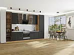 Модульный кухонный гарнитур Фрейм-06 Stormy Silk/Дуб Вотан 2340x3400x600 Полки стекло