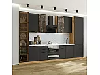 Модульный кухонный гарнитур Фрейм-06 Stormy Silk/Дуб Вотан 2340x3400x600 Полки стекло