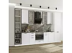 Модульный кухонный гарнитур Фрейм-06 White Silk/Белый 2340x3400x600 Полки стекло
