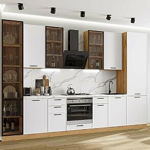 Модульный кухонный гарнитур Фрейм-06 White Silk/Дуб Вотан 2340x3400x600