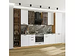 Модульный кухонный гарнитур Фрейм-06 White Silk/Дуб Вотан 2340x3400x600 Полки стекло