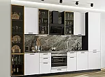 Модульный кухонный гарнитур Фрейм-06 White Silk/Graphite 2340x3400x600 Полки стекло